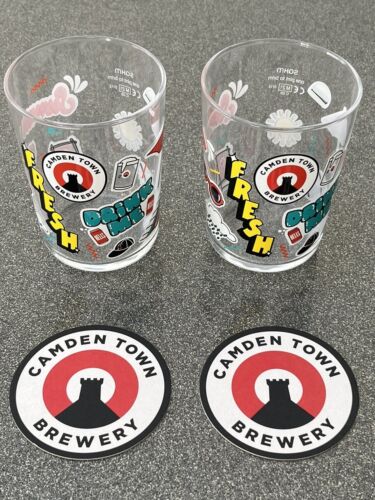 CAMDEN TOWN BREWERY JACK PINT GLASS X 2 - PLUS 2 BEER MATS - SUMMER LTD ED - NEW - Picture 1 of 2