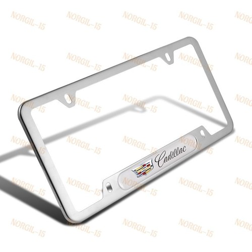 2PCS For CADILLAC Silver Metal Stainless Steel License Plate Frame + Bolts Set - Foto 2 di 6