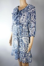 APART Chiffonkleid Marine Blau Creme Muster 34 XS kurz Volants Western Festival