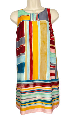 ANN TAYLOR LOFT striped sleeveless mini dress, watercolor art 1960s style shift