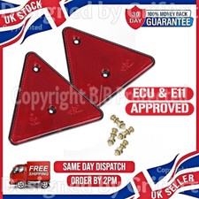 TWO SCREW ON RED REFLECTIVE TRIANGLE REFLECTORS FOR TRAILER CARAVAN HORSE BOX