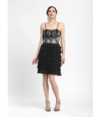sue wong black beaded dress NWT Gatsby Tiered Formal sheath size 2 - $548 SIZE:18.5