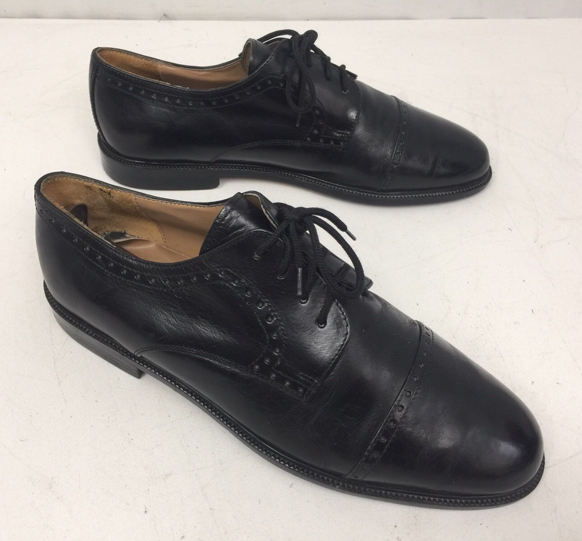 Stanley Blacker Black Leather Cap Toe Shoes Handcrafted In  display picture 2