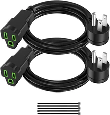 2 Pack Power Extension Cord 3Ft/36Inch, 3 Prong Electric Extension Cable Single 