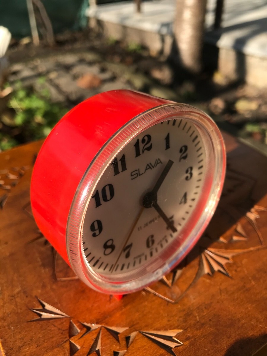 Vintage Mechanical Alarm Clock Slava 11 Jewels Russia Russian USSR