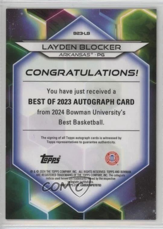 2023 Bowman U Best of Teal Geometric Refractor /15 Layden Blocker #B23-LB Auto - Image 2 of 2