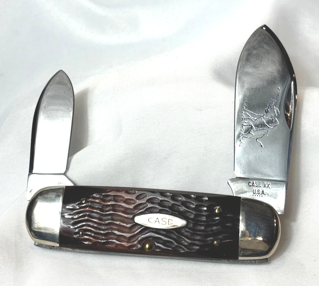 樹下　童牛引き図柄　鐵地銀高彫象嵌　江戸時代保証 1975 Case XX Elephant's Toe Knife 6250 Double Folding Blade Jigged