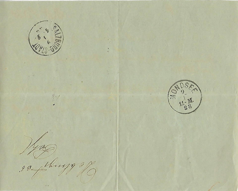1888 VOM K.K.POSTAMT MONDSEE-POST- DOKUMENT-RECEPISSE NACH WÄHRING AM 5. JÄNNER - Bild 2 von 2