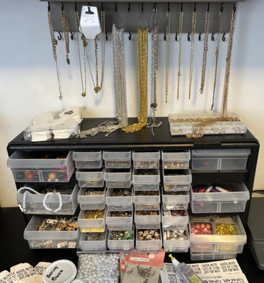 DIY Large Jewelry Lot ~Chains~Charms~Beads~Earrings~Storage Box and Tools ~Plus