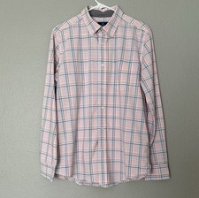 George Classic Fit Button Up Shirt Men's Medium Pink Plaid Long Sleeve Casual