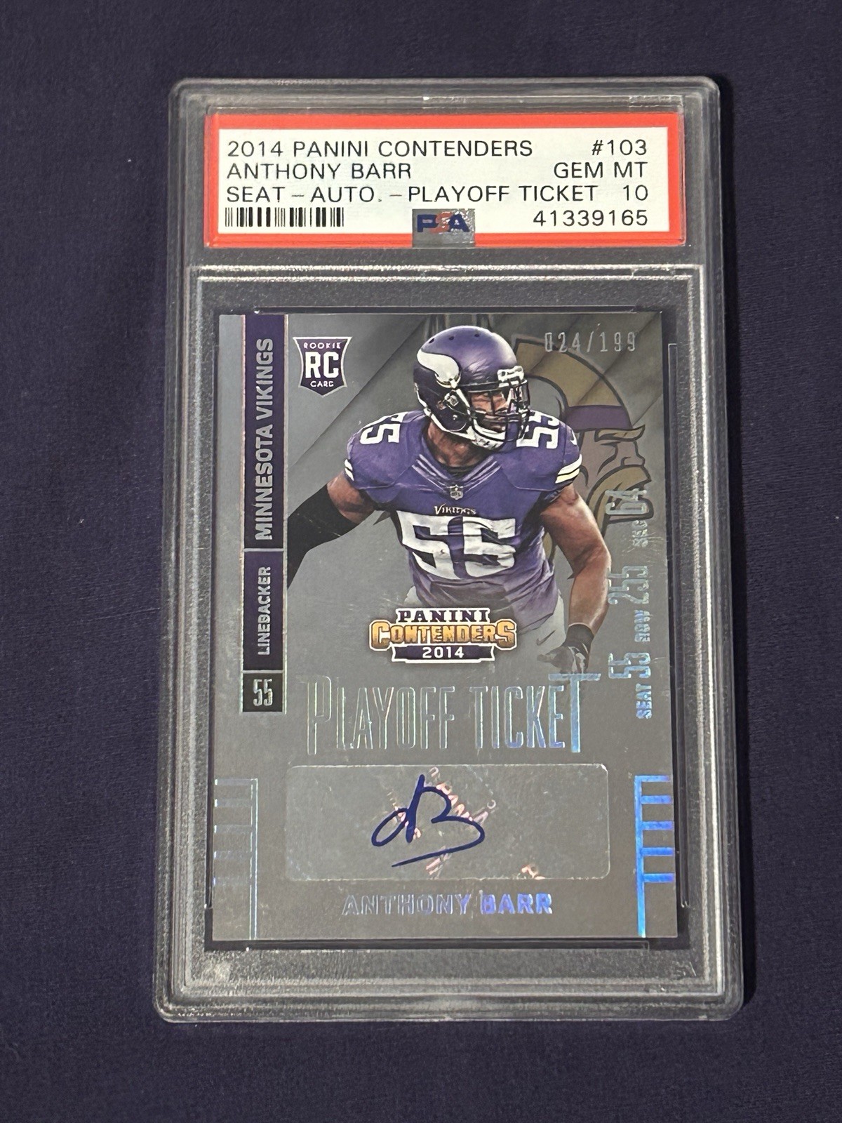 Anthony Barr Panini Contenders #103 Section-Autograph-Playoff Ticket