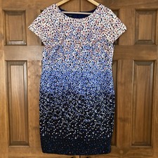 Talbots Womens Sz 16 Petite Blue Floral Sheath Dress Short Sleeves Cotton