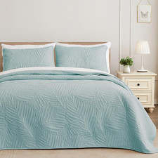 California King Quilt Bedding Set, Lightweight Aqua Blue Quilts Cal Oversized Ki