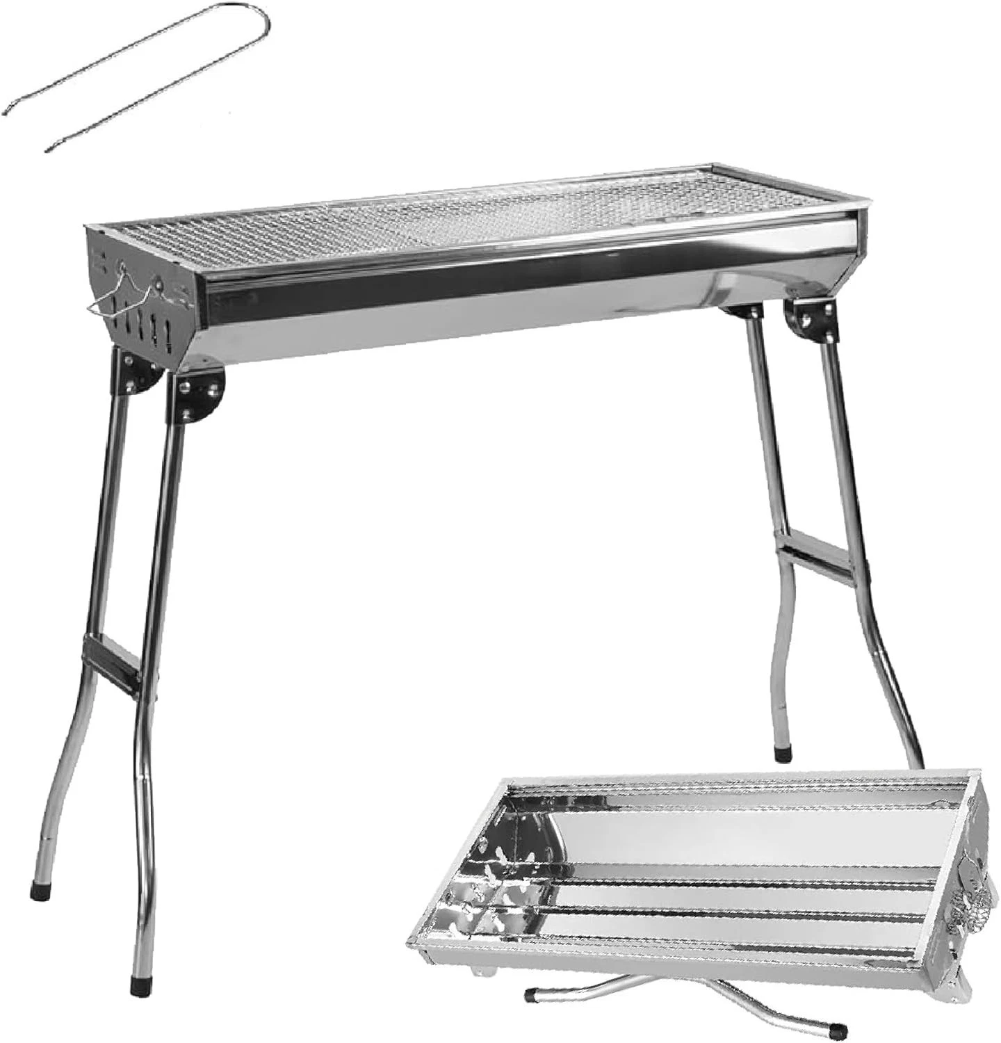 Large Barbecue Charcoal Grill Portable Folding Stainless Steel Outdoor Garden