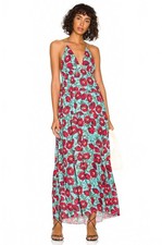 $440 NWT Alice + Olivia Beach Aqua Floral Mae Tiered Midi Maxi Dress Size 0 XS