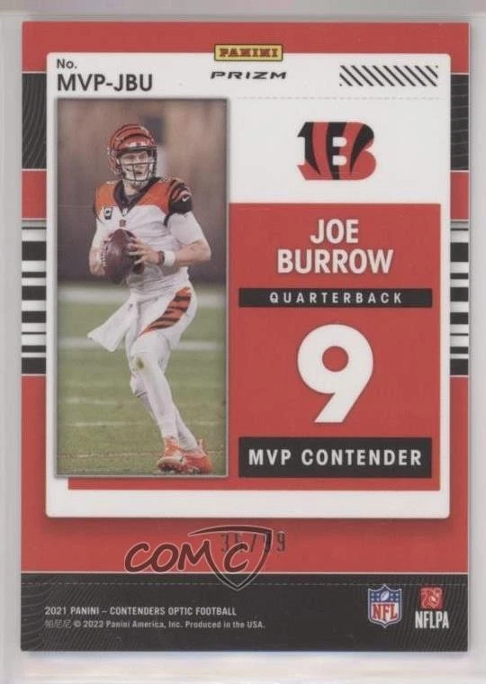 2021 Panini Contenders Optic MVP Contenders Blue Prizm /99 Joe Burrow #MVP-JBU - Image 2 of 2