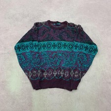 Vintage abstract knitted jumper Patterned Grandad knit sweater Men's M