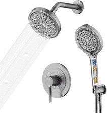 SUMERAIN Brushed Nickel Rainfall Shower System with 6-Spray Handheld Filtered