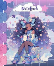 Pastel Black Anime Girl Cute Notebook: 7.5" x 9.25" Wide Ruled