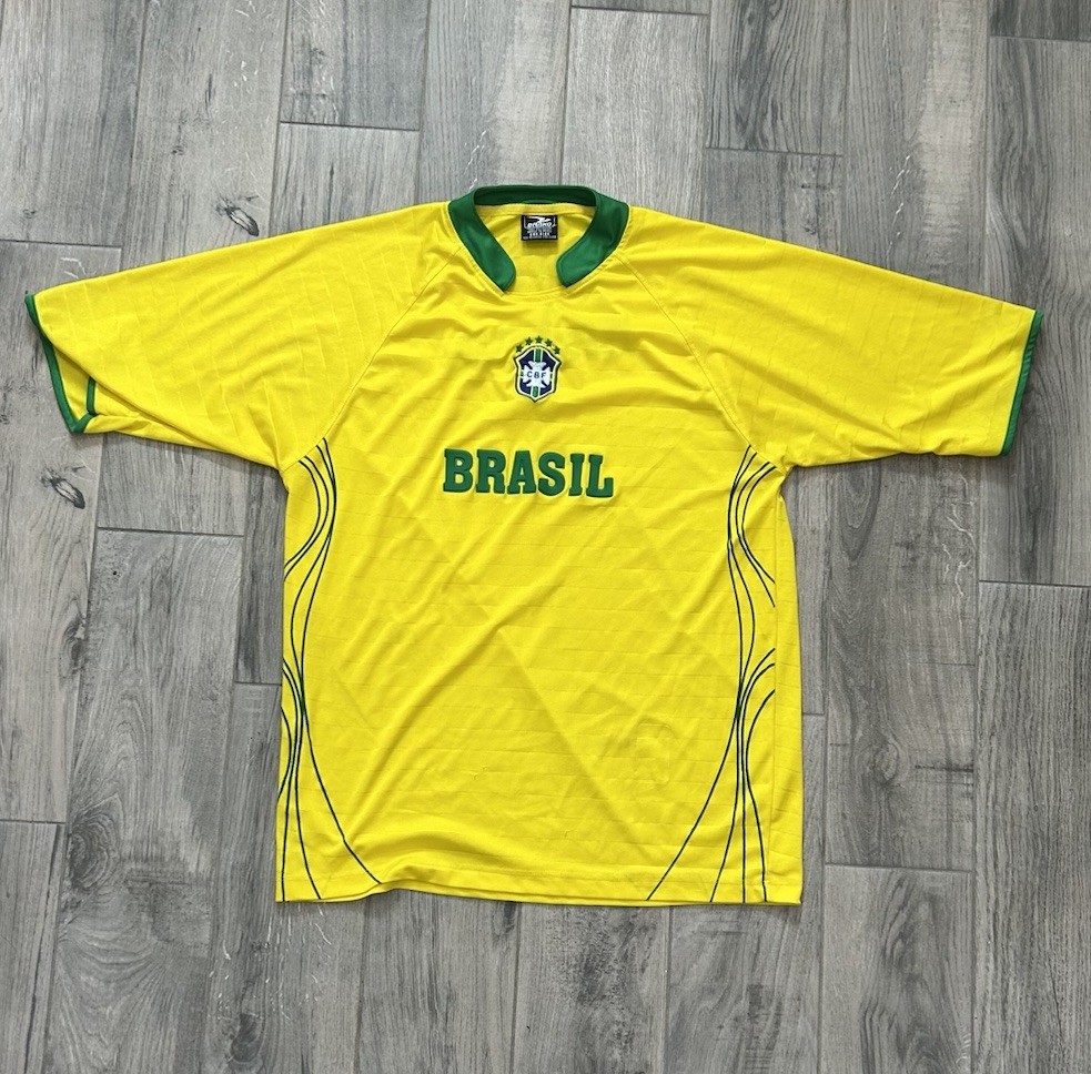 Vintage Brasil CBF Yellow Soccer Jersey Y2K Brazil Futbol Shirt Size L