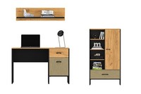 Jugendzimmer-Set Kinderzimmer 3-Teilig Schwarz Craft Gold Eiche Premium Steel