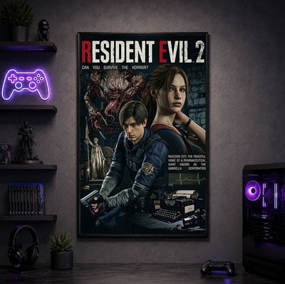 Vintage Residence Evil 2 Gaming Poster | RPD Gaming Retro Biohazard RE2 Wall Art