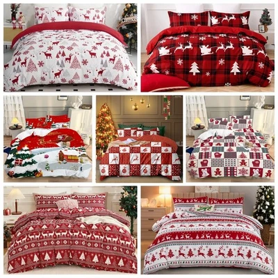 Christmas Duvet Doona Quilt Cover Set Queen King Size Santa Claus Bed Pillowcase - image 1 of 4