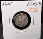 1939-D MERCURY SILVER DIME - FINE - R36