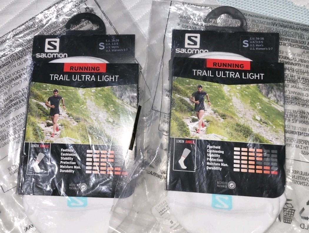 2 PAIA Calze Salomon Trail Ultra Leggere Running Caviglia Donna US Taglia 5 7 BIANCHE