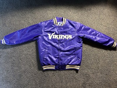 Minnesota Vikings Jacket Mens XL STARTER Satin Bomber Snap Purple