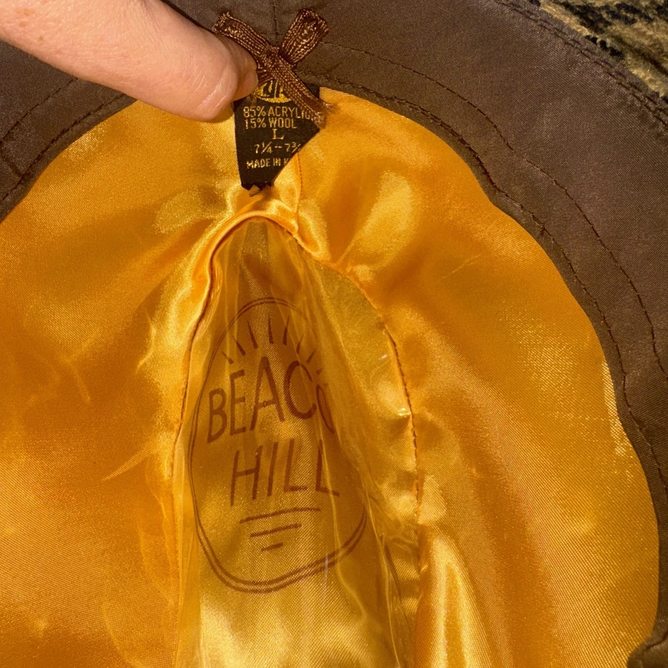 True Vintage Beacon Hill Plaid Tweed Fedora Hat Beige Black Olive large  - Image 4 of 4