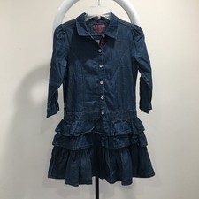 GUESS Dark Wash Ruffle Hem Logo Hardware Chambray Denim Dress Girls sz 9-10 yrs