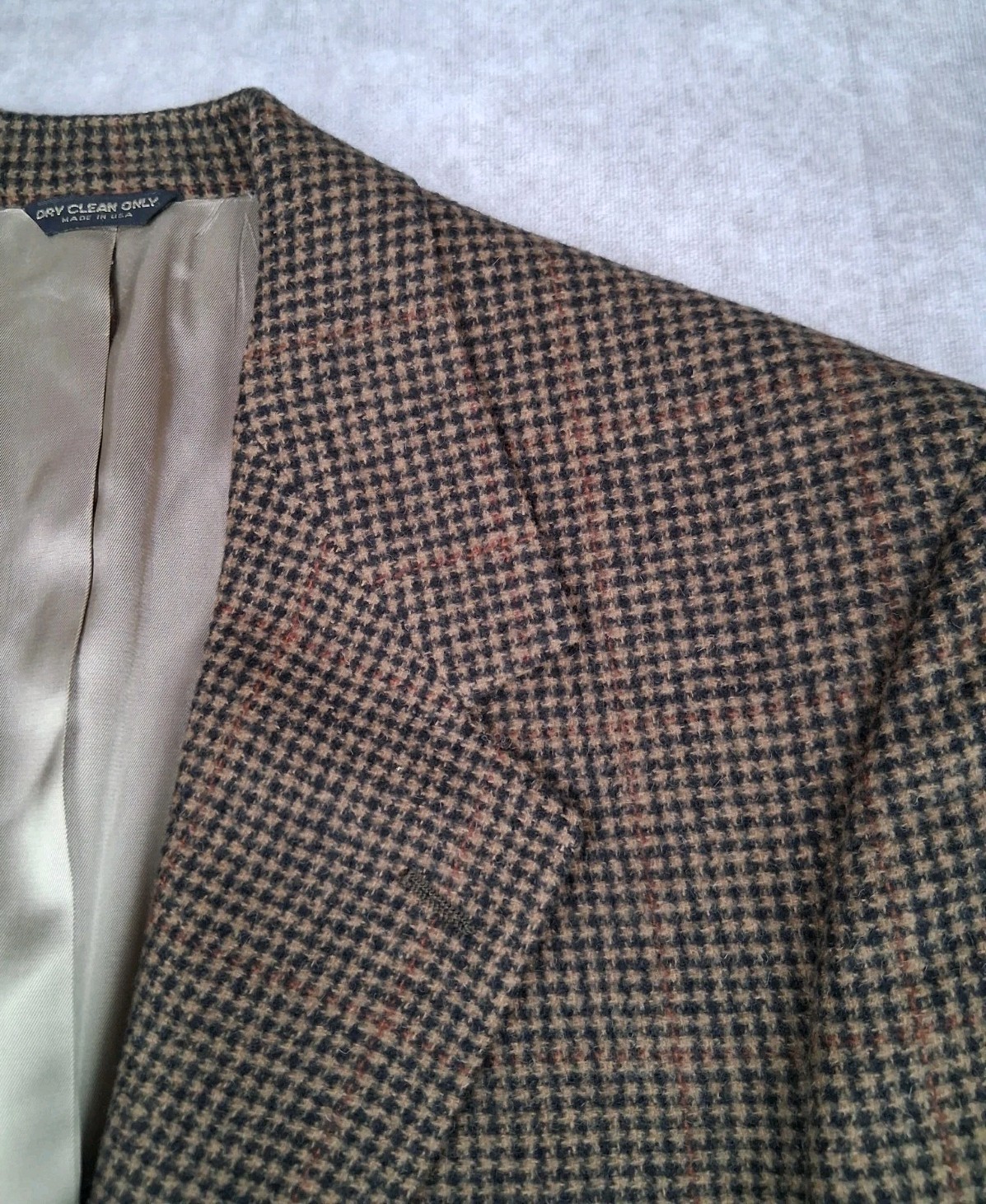 Abrigo deportivo Gentry Blazer para hombre 38R pata de gallo marrón a cuadros 100 % pelo camel