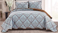GrandLinen 3-Piece Fine Printed Oversize (115" X 93") Quilt Set Reversible Be...