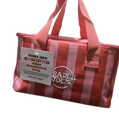 [FREE SHIPPING] Trader Joe's Striped Mini Insulated Bag Pink Brand New with Tags