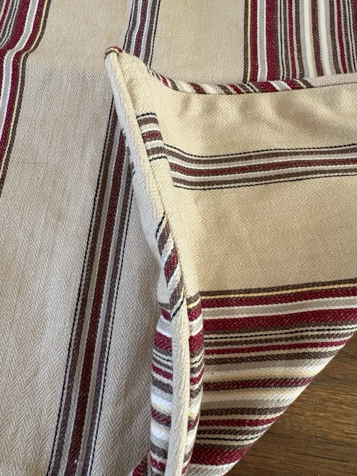 TWO Pottery Barn Pillow Cover Hudson Stripe Maroon Beige Brown Gray 20" - Image 4 of 4