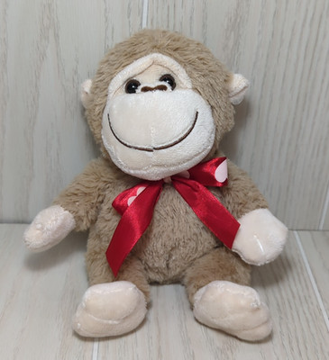 Dandee Small Plush tan light brown monkey cream face red bow hearts Walmart