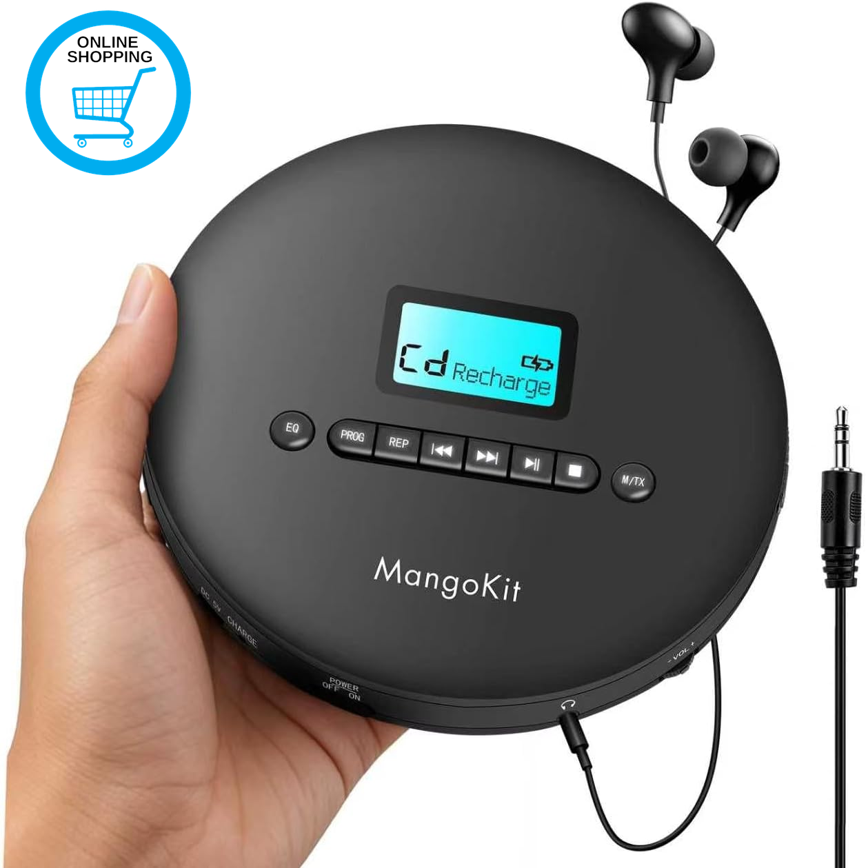 CD-X Portable CD Player with Bluetooth – Rechargeable Battery, MP3 Playback, Ant