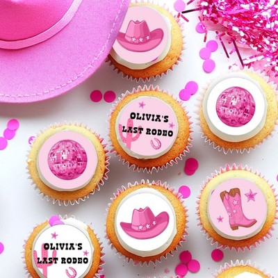 24 Last Rodeo Junggesellinnenabschied Kreis CupCake Topper Wunschtext essbar Cow Girl