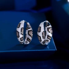 Leopard Hoop Earrings White Gold Plated Cubic Zirconia for Women Brides Jewelry