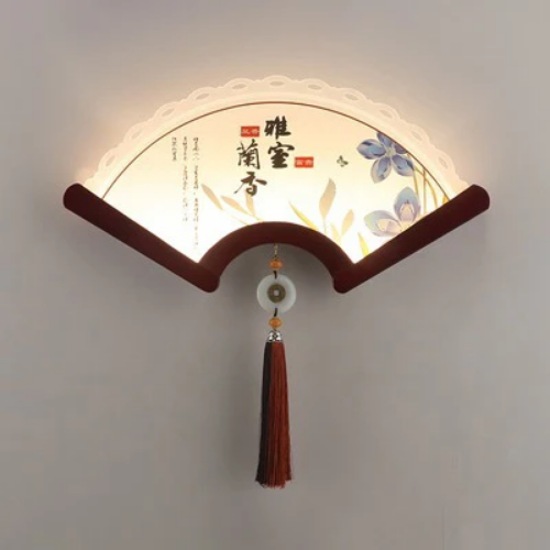 Chinese Fan-shaped Wood Wall Lamp LED Porch Room Decorative Retro Wall Light - Bild 29 von 35