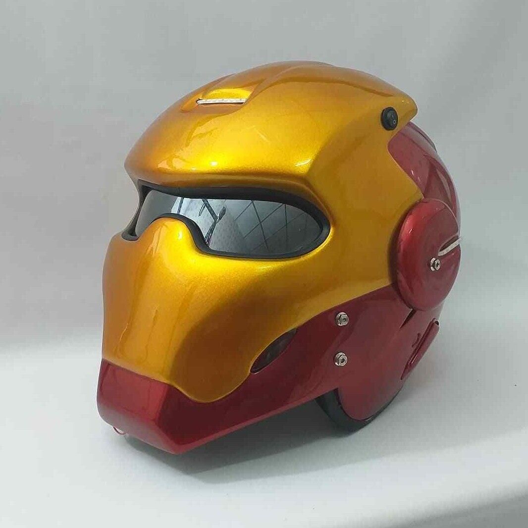 THE IRON MAN HELMET GOLD RED MOTORCYCLE MOTO CUSTOM OPEN FACE ABS LAMP M and L