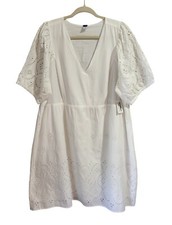 Old Navy Mini Dress Sz XL White 100% Cotton Eyelet Lace V-Neck Short Sleeve NWT