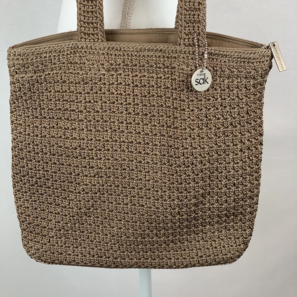 The Sak Natural Tan Woven Crochet Shoulder Bag Tote Zip Top Crochet Purse - Image 2 of 4