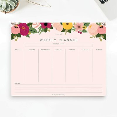 Weekly Planner with 50 Undated Tear Off Sheets, 8.5x11 Blush Floral Calendar,  Or | eBay