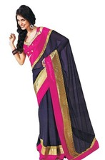 Feminine Bollywood Dark Blue Gold Saree Navratri Festival Women Party Free Ship