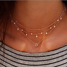 Sun Star Dainty Gold Choker Multilayer Necklace Crysral Boho Charm Necklace