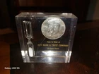 Kennedy half dollar 1964 Acrylic Lucite Paper Weight  City Bank & Trust co..
