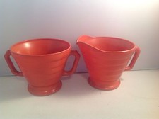 Vintage Hazel Atlas Cream And Sugar Set Moderntone Platonite