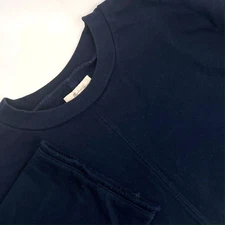 MADEWELL Women's Sz S Navy Blue Bell Sleeve Raw Rolled Hem Cropped Sweater Shirt